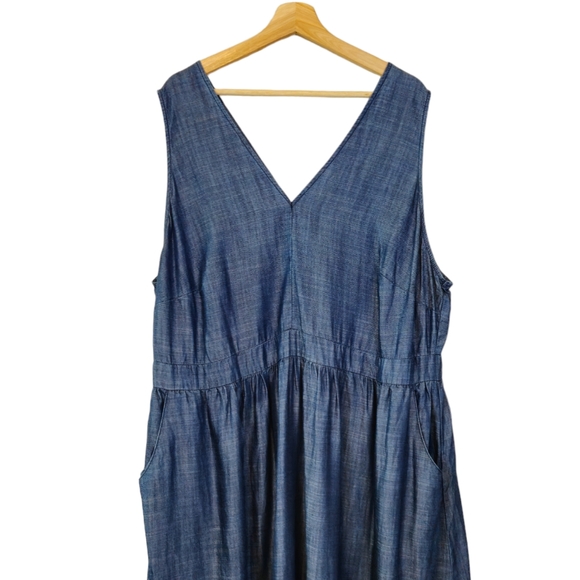 STANDARDS & PRACTICES Nimah Tencel Maxi Womens Plus Blue Chambray Dress - Picture 5 of 8